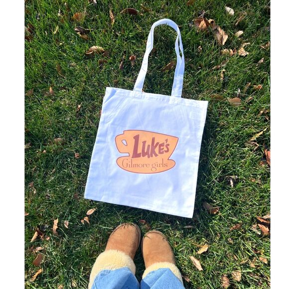 Luke's Diner Gilmore Girls Tote Bag White Reusable Cotton Merch Gift 15" x 16" - Picture 2 of 3